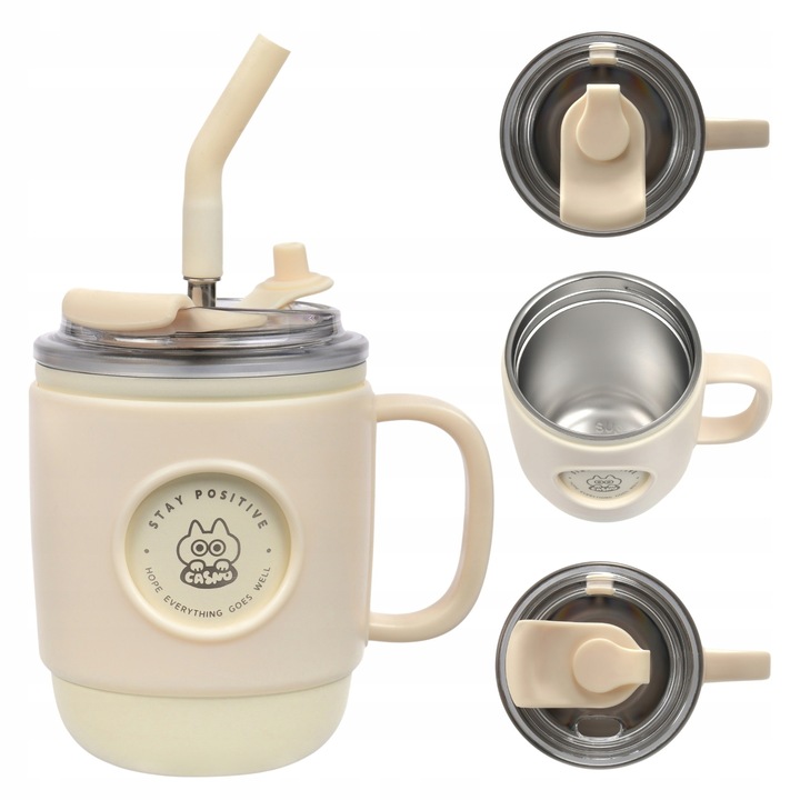 Kubek termiczny termos ze słomką ustnikiem Casno 450 ml