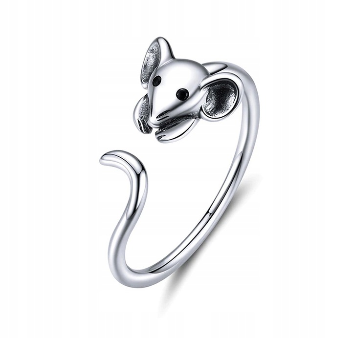 Pierścionek mysz myszka srebrny 925 regulowany