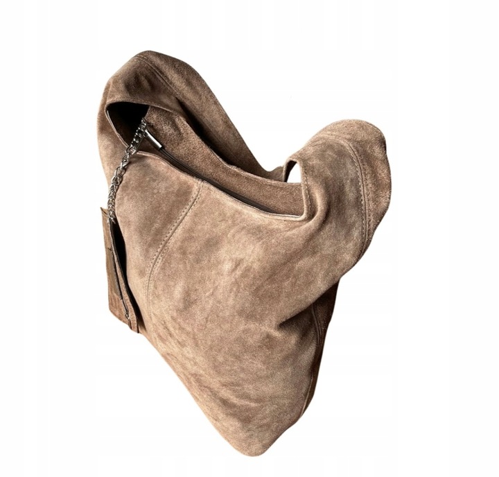 TAUPE ZAMSZOWA TOREBKA WOREK CAPPUCCINO ZAMSZ NATURALNY WOREK NA ZAMEK