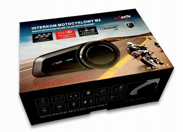 INTERKOM MOTOCYKLOWY BLUTOOTH MAXTO M2 POLSKI LEKTOR