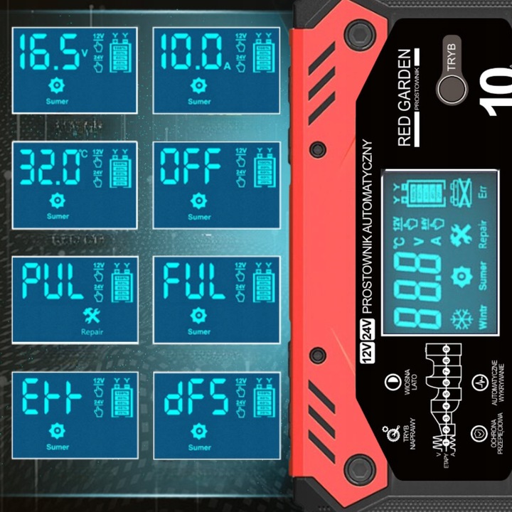 Prostownik SAMOCHODOWY AUTOMATYCZNY Z FUNKCJĄ NAPRAWY AKUMULATORÓW 12V 24V