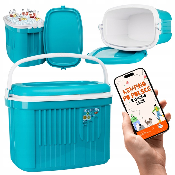 DUŻA LODÓWKA TURYSTYCZNA 42L na WKŁADY MROŻĄCE do AUTA kemping PODRÓŻY