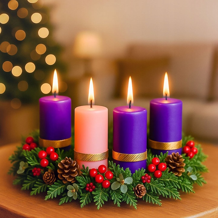 ŚWIECE ADWENTOWE ZESTAW ŚWIEC ADWENTOWYCH komplet do 3x fiolet 1x róż 11 cm