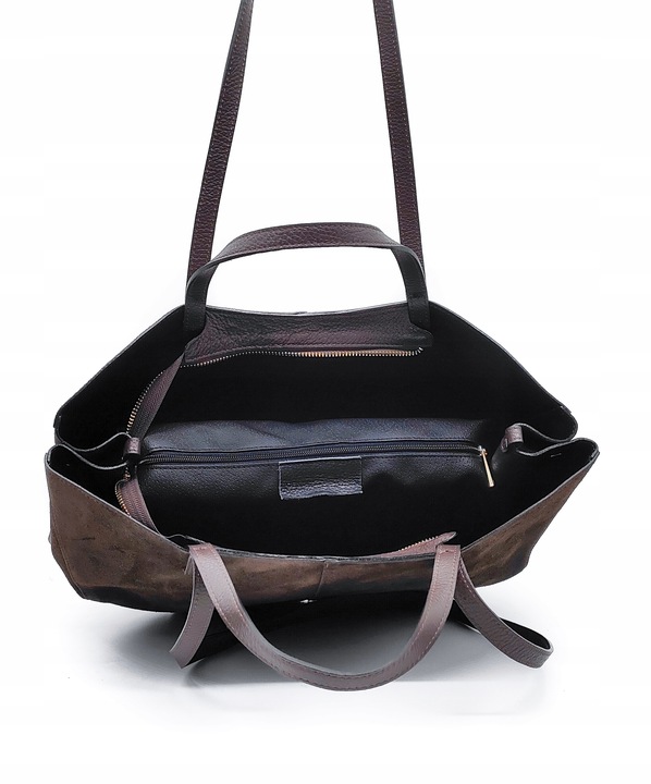 Torebka shopper zamszowa Vera Pelle - brązowa czekolada