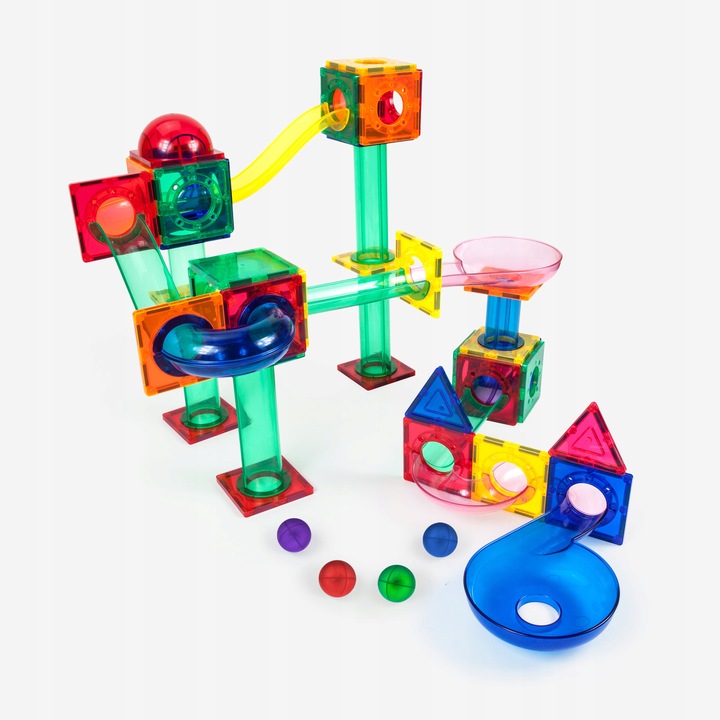 Tor kulkowy Klocki magnetyczne konstrukcyjne edukacyjne70 el kulodrom PTG70