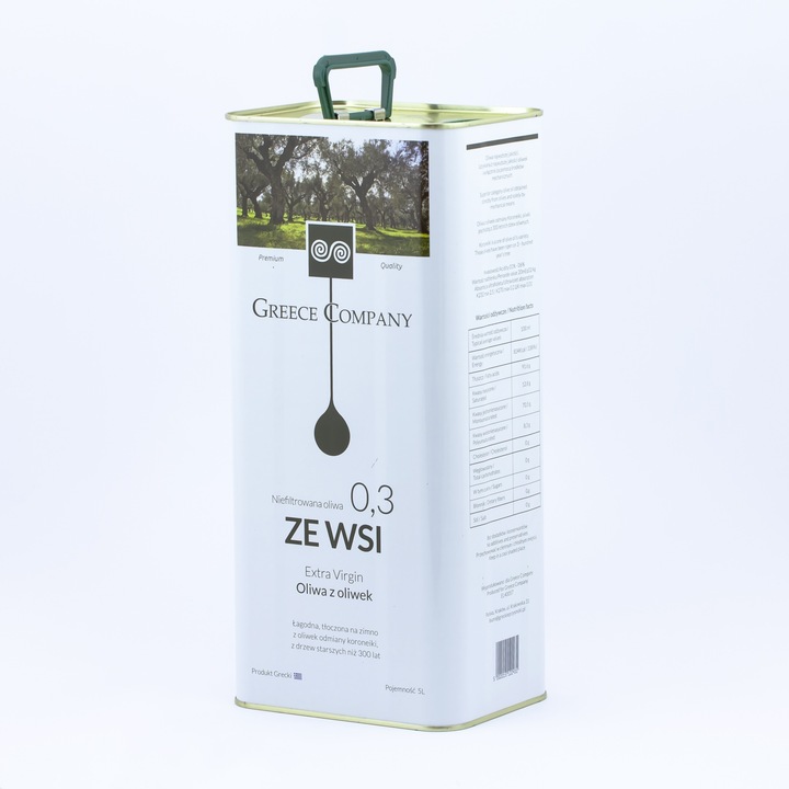 Oliwa z oliwek ZE WSI niefiltrowana Extra Virgin łagodna 0,3% 5 l