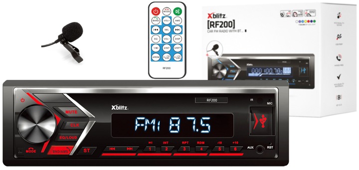 Radio samochodowe XBlitz RF200 1DIN Bluetooth SD MP3 USB AUX mikrofon pilot