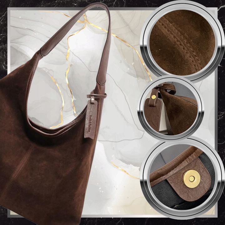 Torebka Damska Zamszowa BAD&BAGS Na Ramię Torba Pojemna Brązowa Elegancka