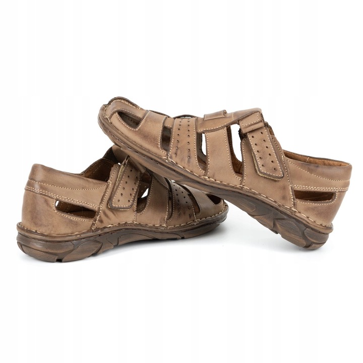 SANDAŁY MĘSKIE SKÓRZANE Z ZAKRYTYMI PALCAMI POLSKIE 467 BRĄZOWE 43