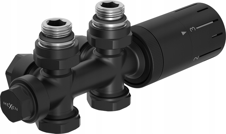 MEXEN G05 ZESTAW TERMOSTATYCZNY KĄTOWY PROSTY DUPLEX DN50 CZARNY