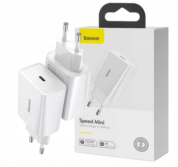 BASEUS SZYBKA ŁADOWARKA SIECIOWA MOCNA ZASILACZ USB-C TYPE-C QC 3.0 PD 20W