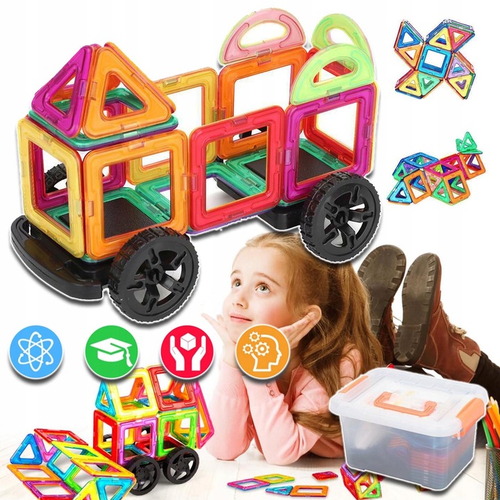 MAGNETYCZNE KLOCKI KONSTRUKCYJNE, ZESTAW 105 PŁYTEK MAGNETYCZNYCH, PREZENT