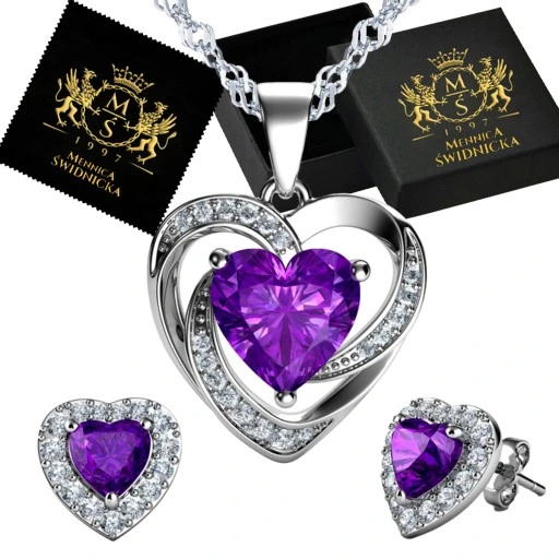 Mennica Świdnicka - Serca Srebrny Komplet Prezent Urodziny Srebro 925