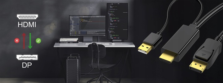 Przewód kabel konwerter z HDMI na DISPLAYPORT DP 4K 60Hz 1,8m Reagle