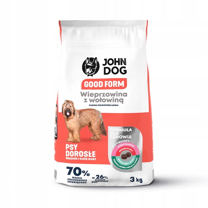 John Dog GOOD FORM ADULT Wieprzowina z Wołowiną 3kg Średnie i Duże Rasy