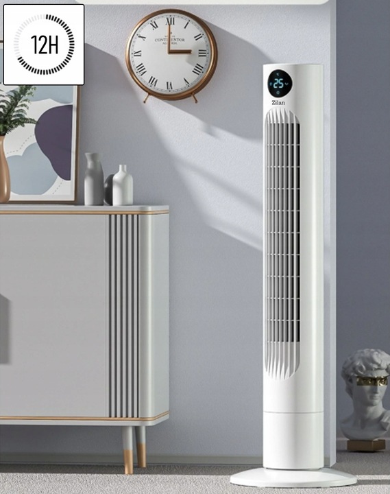 WENTYLATOR KOLUMNOWY XL 60W BIAŁY CICHY PANEL LED PILOT OSCYLACJA TERMOMETR