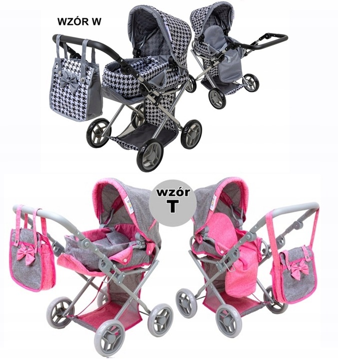 Wózek dla lalek 3w1 SPACEROWY GŁEBOKI + INTERAKTYWNA LALKA BOBAS zestaw XXL