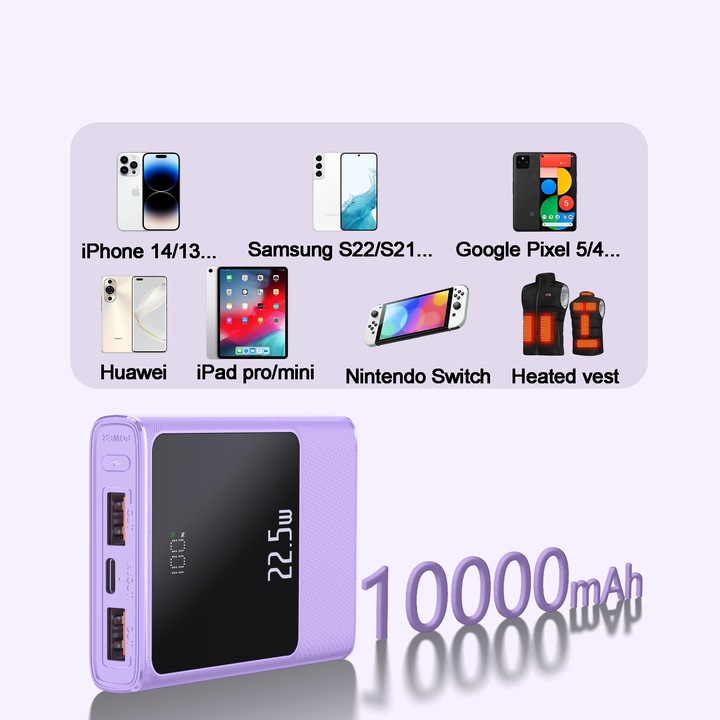 POWERBANK 10000MAH MOCNA SZYBKA ŁADOWARKA 22,5W 2XUSB A/USB-C WYŚWIETLACZ L