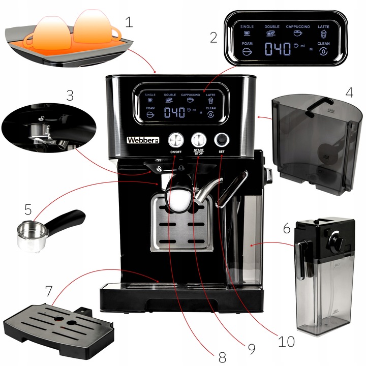 EKSPRES DO KAWY CIŚNIENIOWY KOLBOWY PÓŁAUTOMATYCZNY WEBBER 15 BAR M5