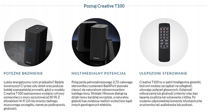 NOWE Głośniki Creative Labs T100 2.0 40W Bluetooth Pilot