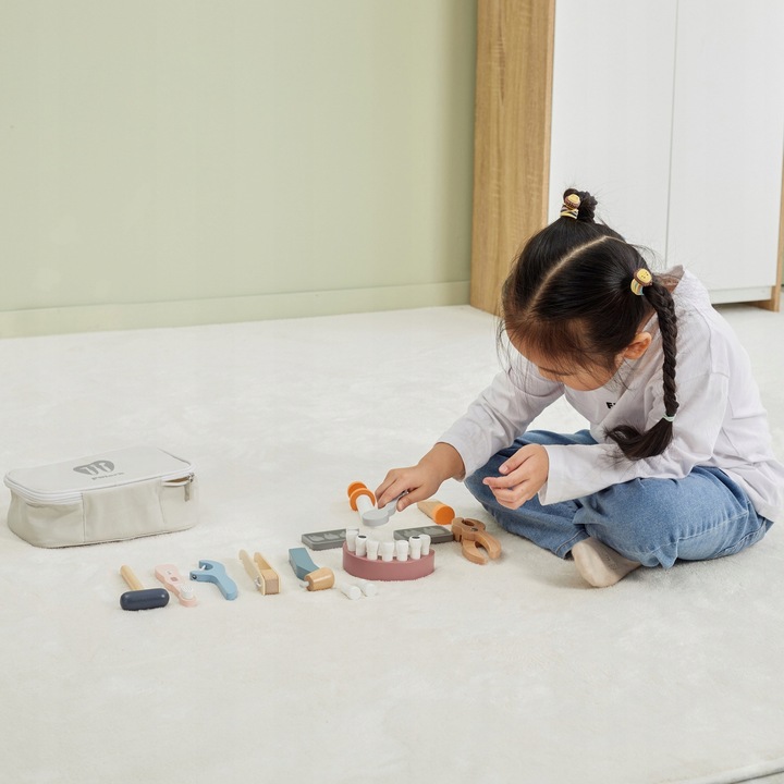 DREWNIANY ZESTAW DENTYSTY TORBA MAŁY DENTYSTA STOMATOLOG LEKARZ VIGA POLARB