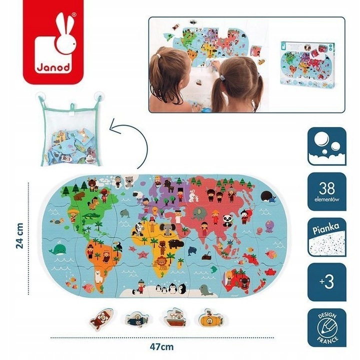 JANOD Puzzle Do Kąpieli Mapa Świata 28 EL J04719