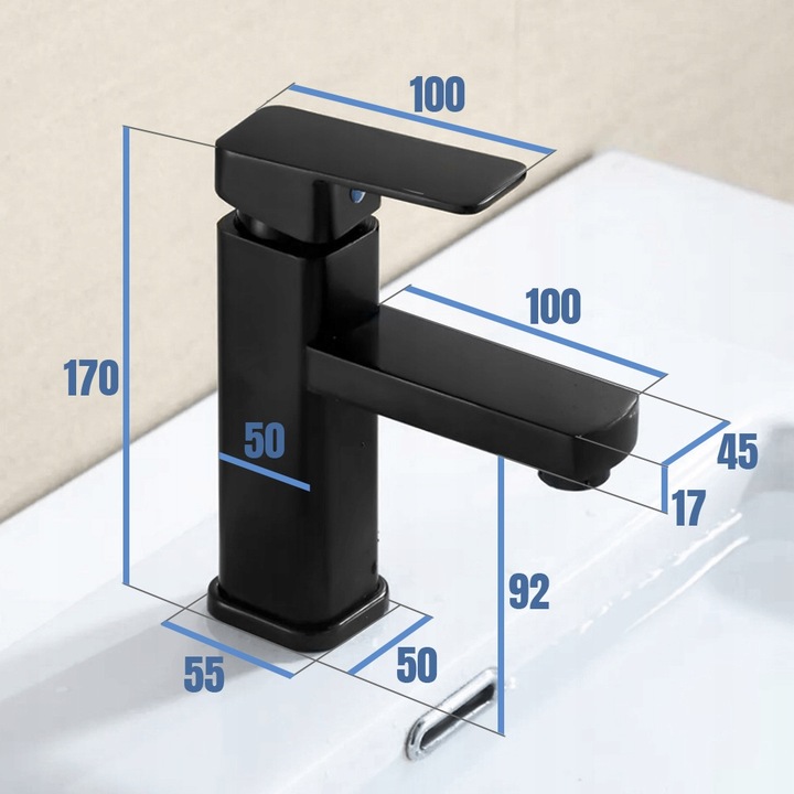 CZARNA BATERIA UMYWALKOWA STOJĄCA ŁAZIENKOWA CUBIC LOFT KRAN DO UMYWALKI