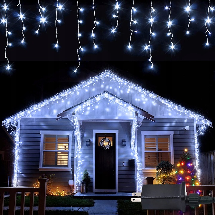 LAMPKI CHOINKOWE ŚWIĄTECZNE SOPLE Z EFEKTEM FLASH ZEWNĘTRZNE 15M 500 LED