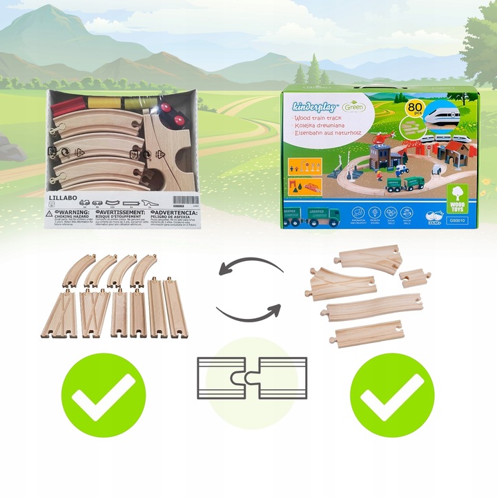 KOLEJKA DREWNIANA TOR WAGONY POCIĄG NA BATERIE DLA DZIECI PREZENT