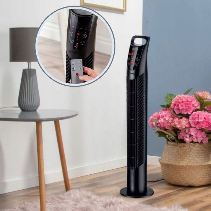 Wentylator Wiatrak Kolumnowy Obrotowy + PILOT Revento Zephyr Black Czarny