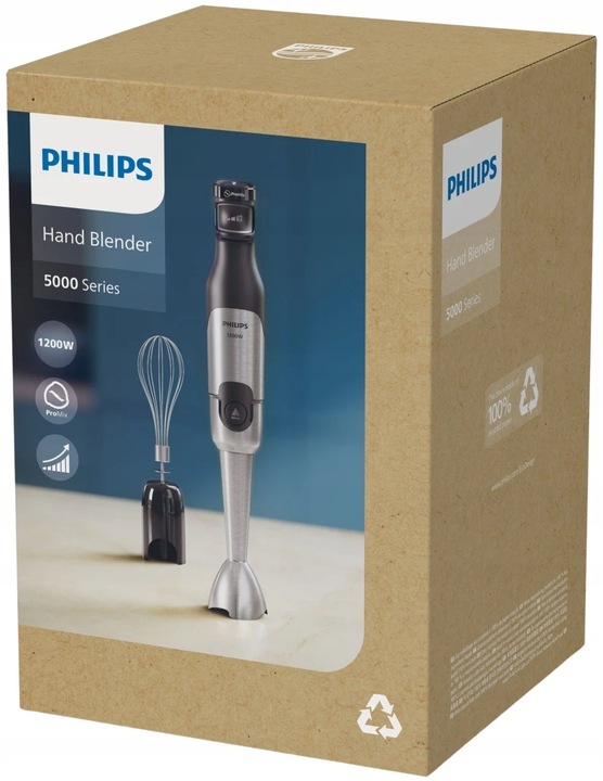 Blender ręczny Philips Seria 5000 HR2682/00 1200W Stal Wskaźnik LED