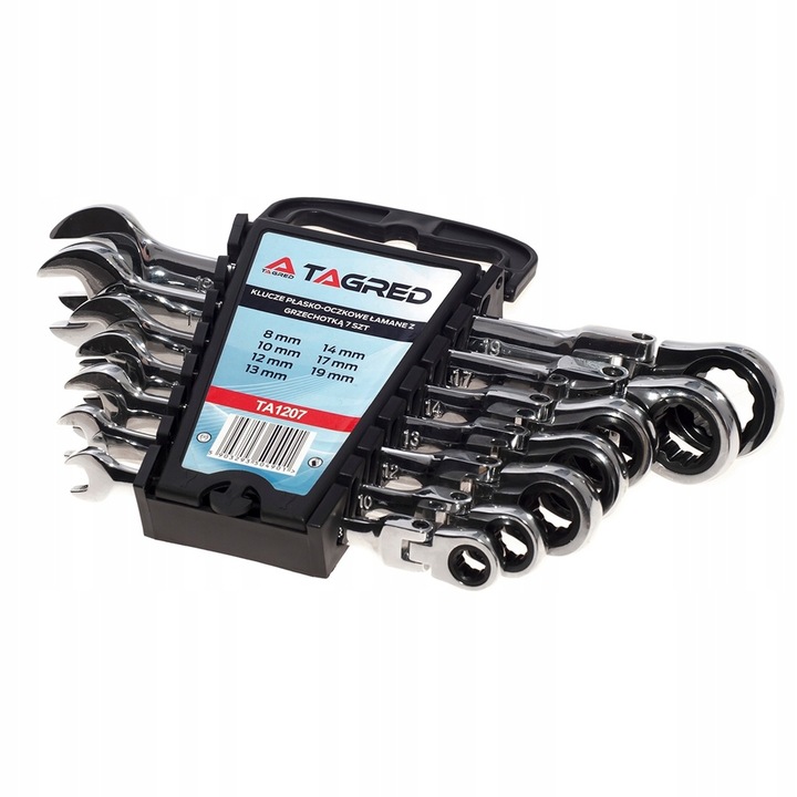 KLUCZE PŁASKO OCZKOWE Z GRZECHOTKĄ ŁAMANE 8-19 7EL MOCNE