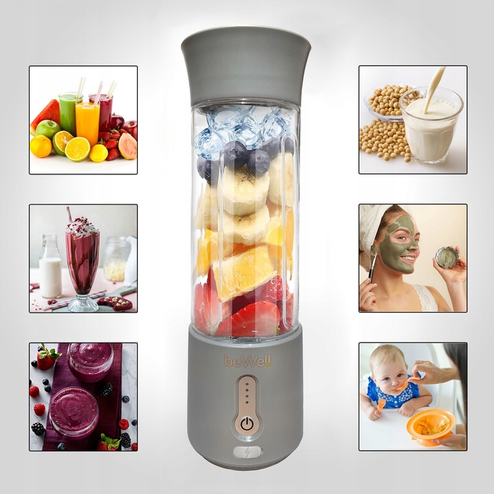 BLENDER KIELICHOWY DO SMOOTHIE I KOKTAJLI RECZNY beWell 500ml BEZPRZEWODOWY