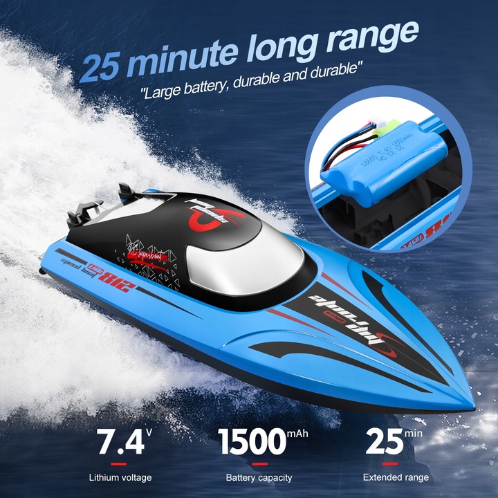 Zdalnie sterowana łódź Outdoor Toy Boat 2.4g 40km/h niebieski