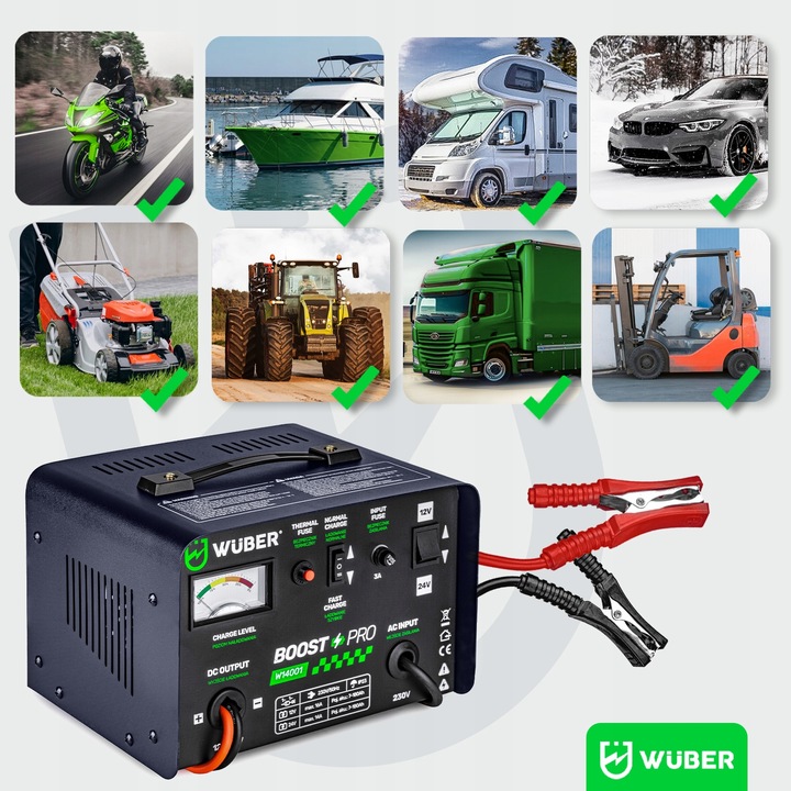 PROSTOWNIK AKUMULATOROWY 16A SAMOCHODOWY 7-180AH DO ŁADOWANIA 12V24V WUBER