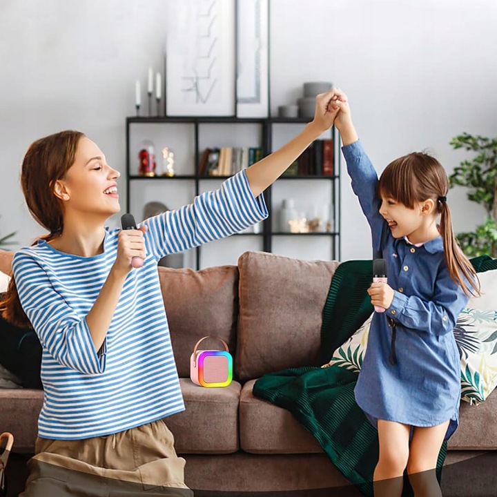 MASZYNA KARAOKE DŹWIĘK STEREO GŁOŚNIK BLUETOOTH 3 TRYBY LED 2 MIKROFONY