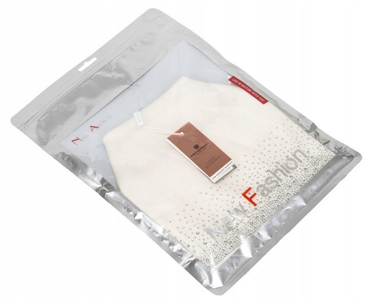 PETERSON Klasyczna czapka damska zimowa fasonu slouchy wzór z dżetów