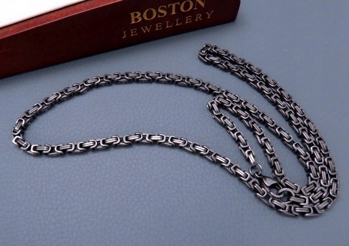 CZARNY ŁAŃCUSZEK + KRZYŻYK CZARNA STAL CHIRURGICZNA 316L SPLOT KRÓLEWSKI