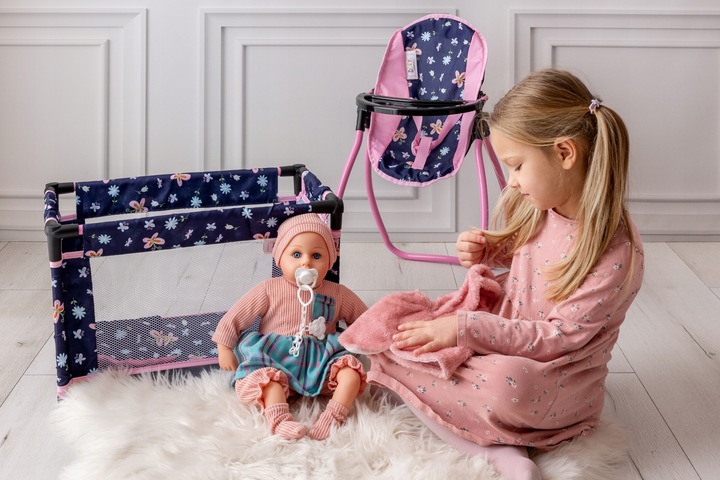 ŁÓŻECZKO dla lalek KRZESEŁKO DO KARMIENIA HUŚTAWKA 2w1 Zestaw dla lalki