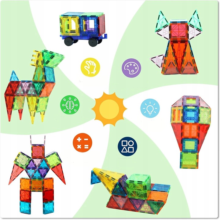 KLOCKI MAGNETYCZNE 3D konstrukcyjne DUŻE Zestaw 45 el. Magnetic Tiles