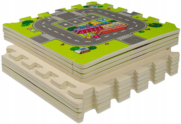 MATA PIANKOWA EDUKACYJNA PUZZLE GRUBE 1 CM MIASTO ULICE DROGI DLA DZIECI