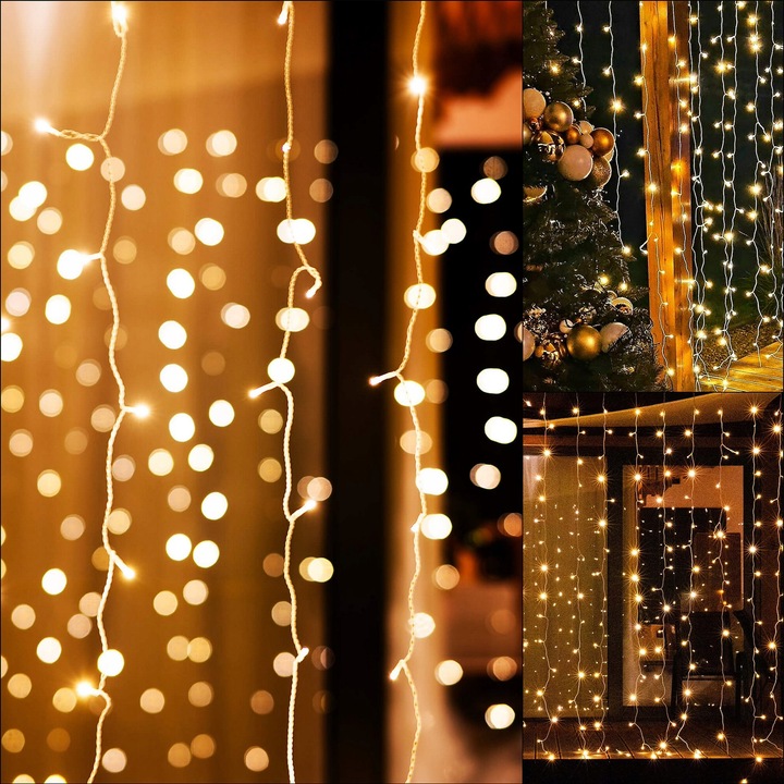 KURTYNA ŚWIETLNA 200 LED 3x2m SOPLE LAMPKI GIRLANDA BIAŁE PILOT NA OKNO