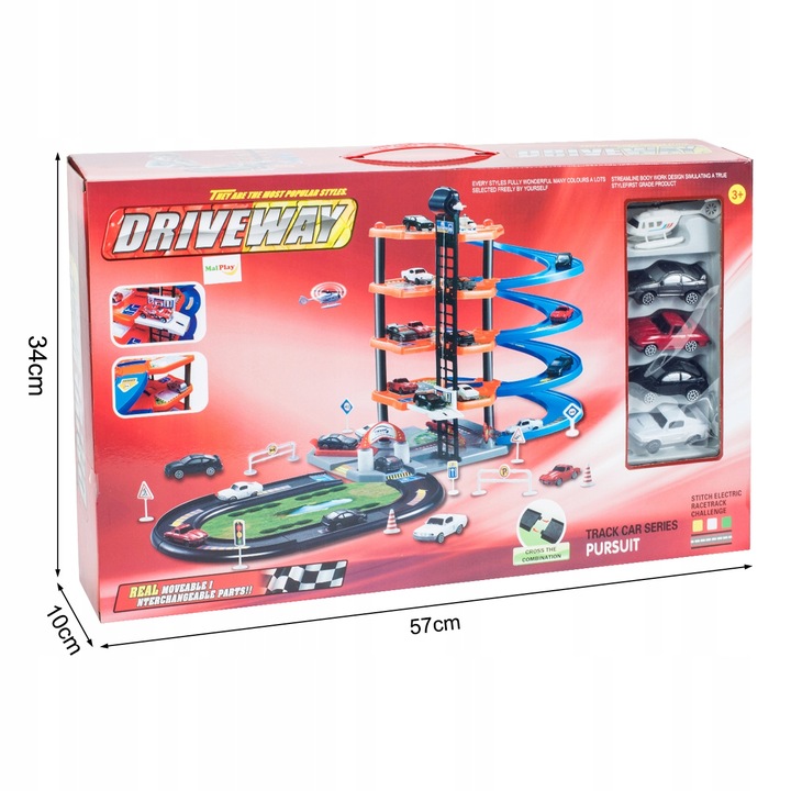 PARKING GARAŻ DLA SAMOCHODÓW 4 AUTA TOR WYŚCIGOWY ZJEŻDŻALNIA 4 PIĘTRA