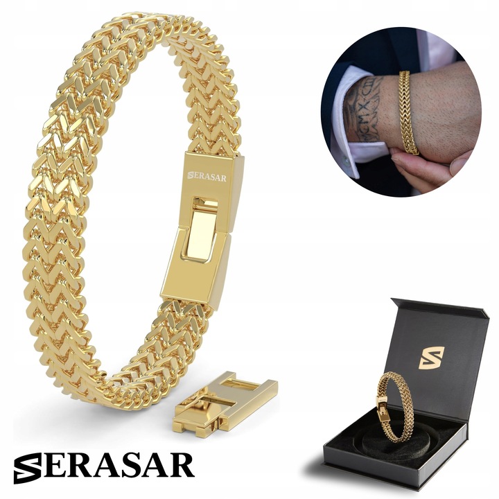 Bransoletka męska ze stali szlachetnej SERASAR [Franco] - Złota - 20cm