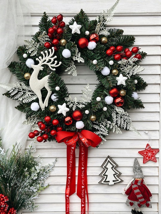 WIANEK ŚWIĄTECZNY BOŻE NARODZENIE WIENIEC STROIK NA DRZWI RENIFER