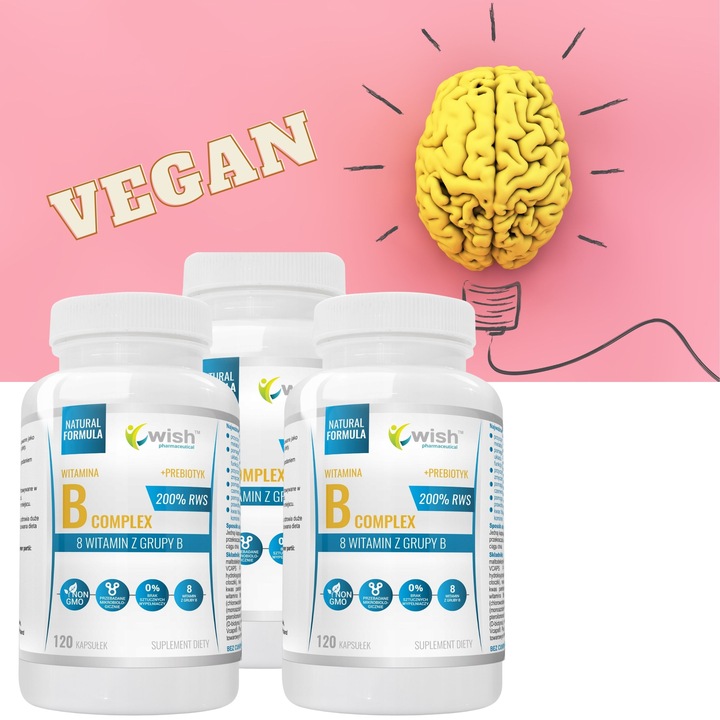 Witamina B-200 Complex B5 B6 B9 B7 B1 B2 B12 WEGAN