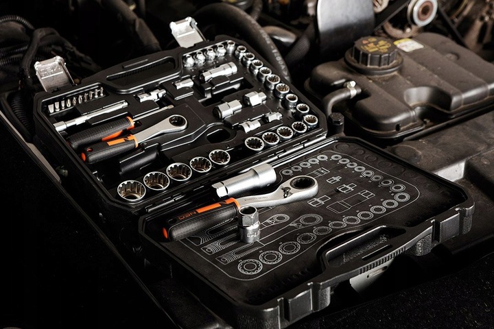 NEO ZESTAW NASADEK PRZELOTOWYCH 1/4" 3/8" 46szt z grzechotkami CrV 10-019