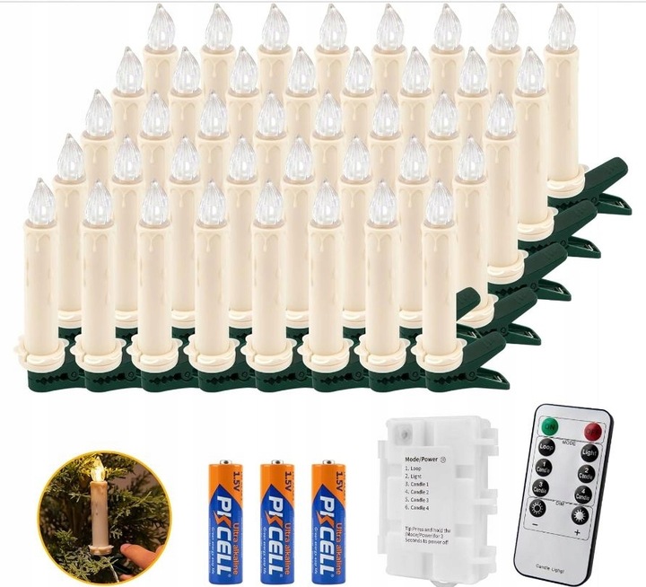 RETRO LAMPKI OŚWIETLENIE CHOINKOWE LED ŚWIECE 40szt. PILOT ŚWIECZKI
