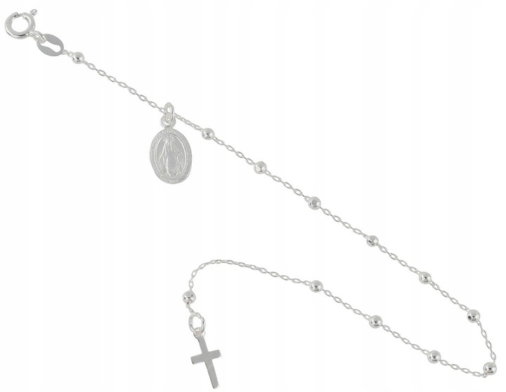 Bransoletka srebrna na rękę różaniec krzyżyk medalik srebro na komunię