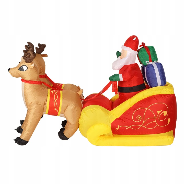 DMUCHANY MIKOŁAJ 2,2m na SANIACH RENIFERY Ozdoba Świąteczna Dekoracja Duży